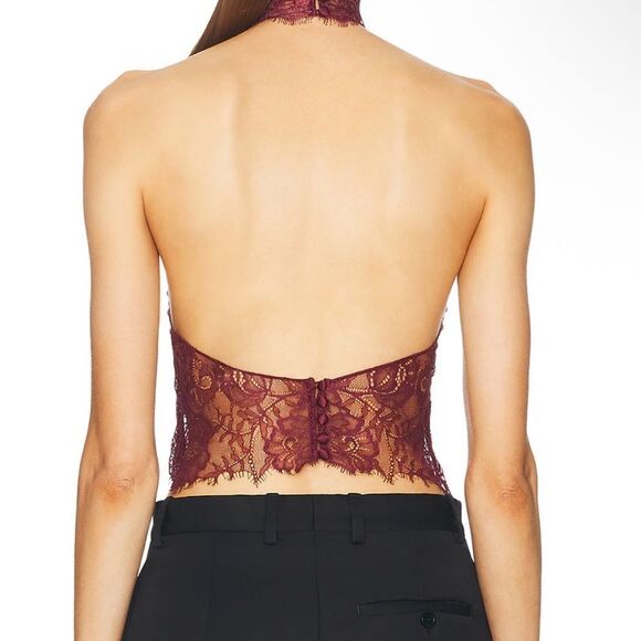 Elegant Lace Halter Top - Burgundy - Picture 3 of 4